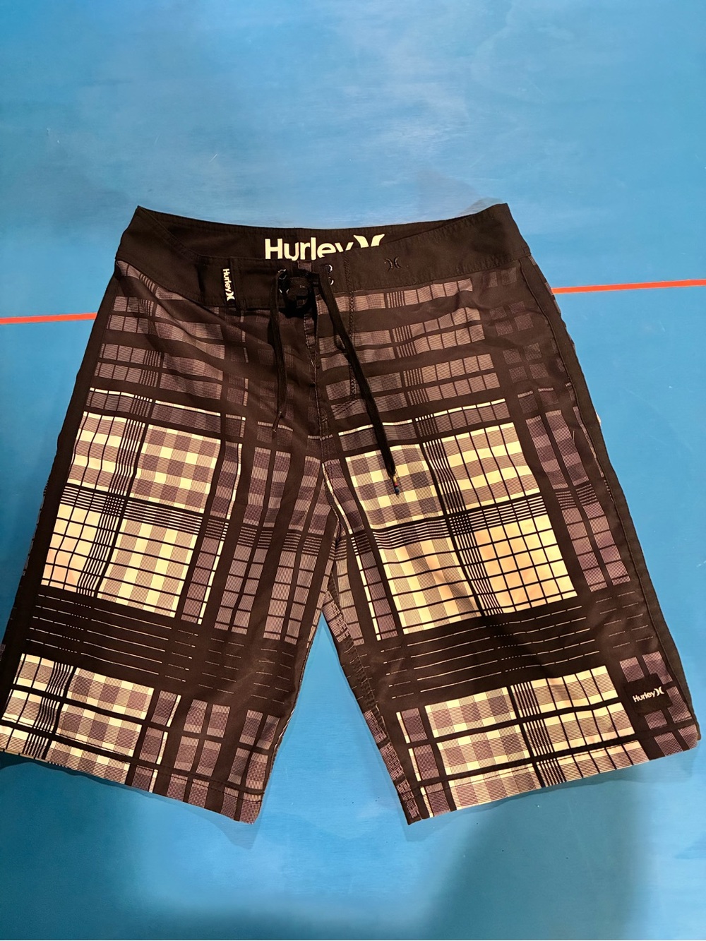Hurley Black and Gray Plaid Board Shorts